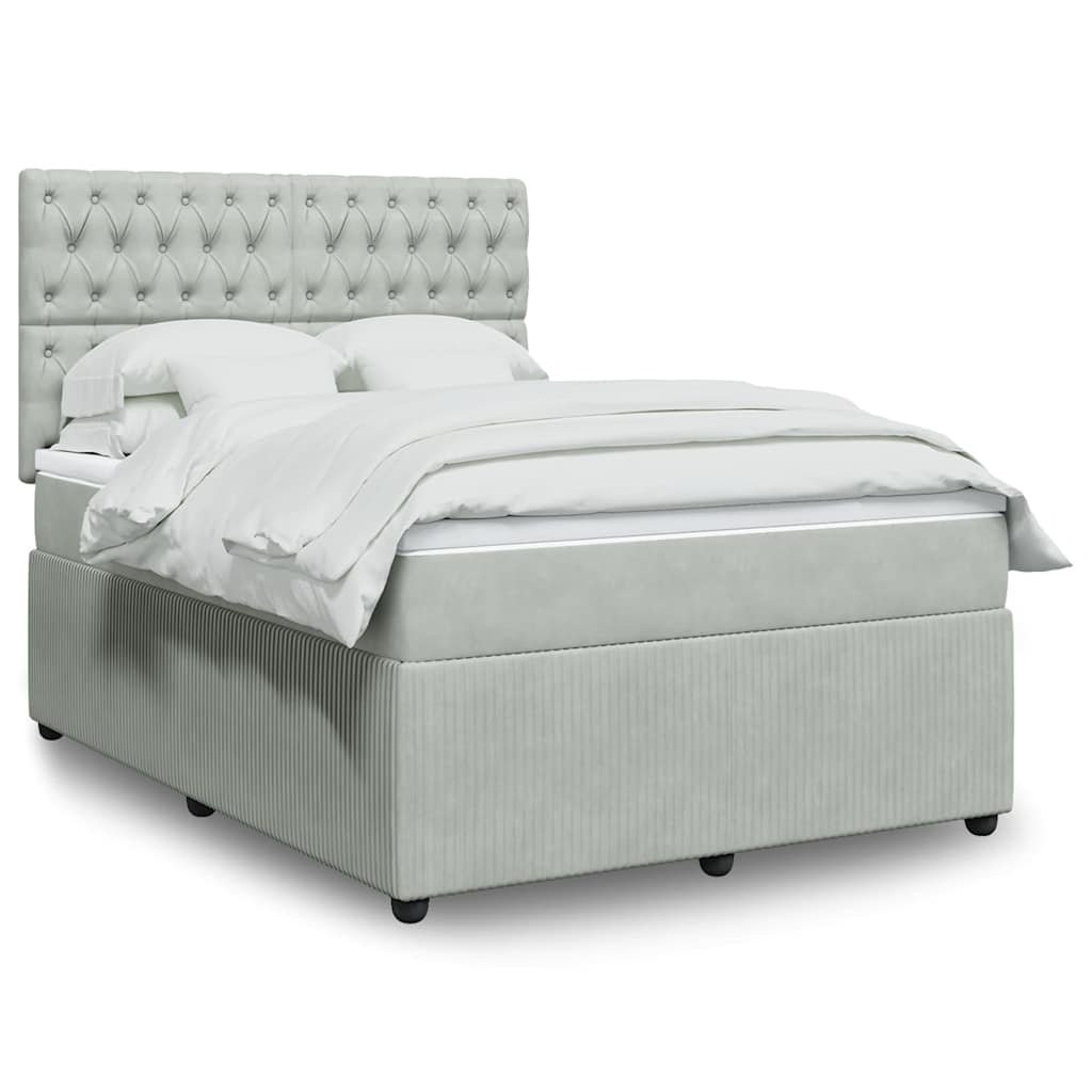 Κρεβάτι Boxspring με Στρώμα Ανοιχτό Γκρι 160x200 εκ. Βελούδινο - Pakobazaar