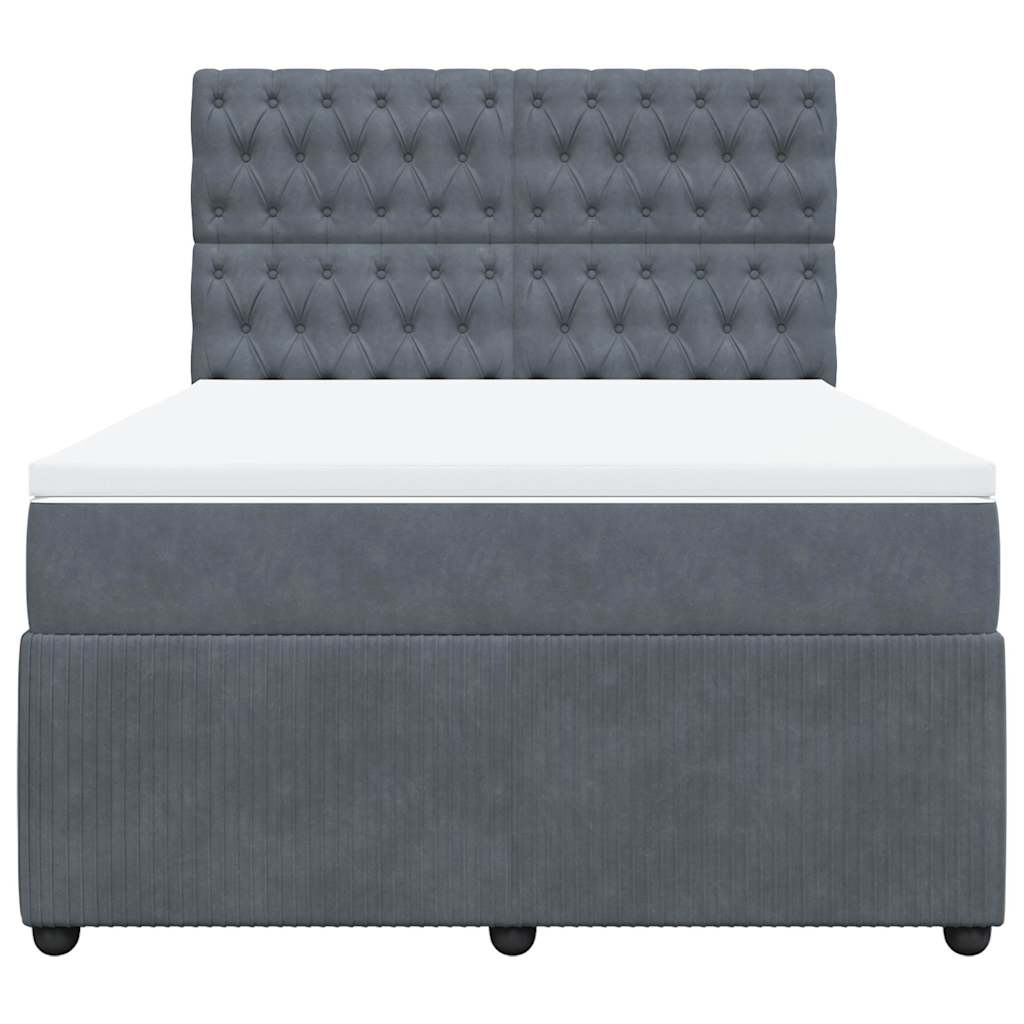 Κρεβάτι Boxspring με Στρώμα Σκούρο Γκρι 160x200 εκ. Βελούδινο - Pakobazaar