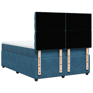 Κρεβάτι Boxspring με Στρώμα Μπλε 160x200 εκ. Βελούδινο - Pakobazaar