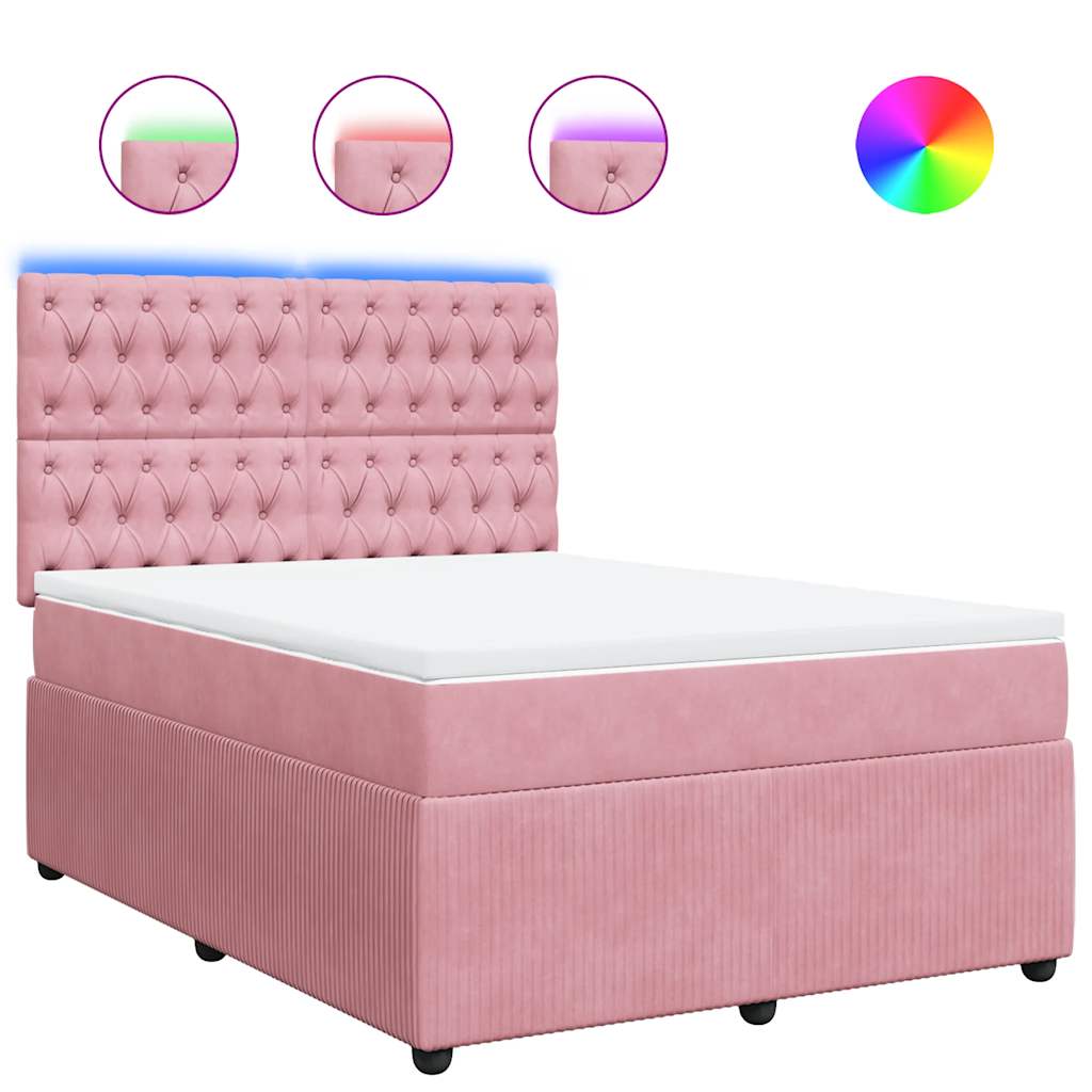 Κρεβάτι Boxspring με Στρώμα Ροζ 160x200 εκ. Βελούδινο - Pakobazaar