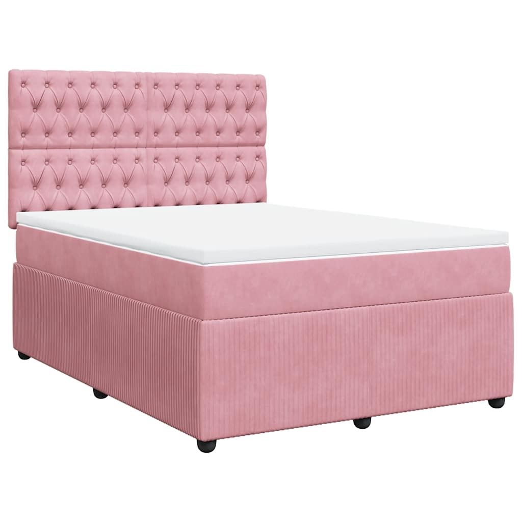 Κρεβάτι Boxspring με Στρώμα Ροζ 160x200 εκ. Βελούδινο - Pakobazaar