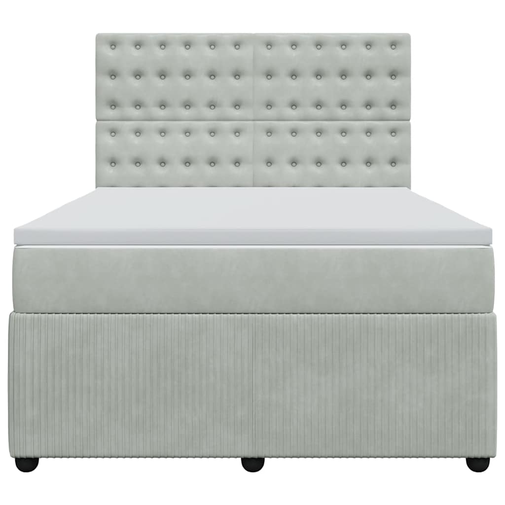 Κρεβάτι Boxspring με Στρώμα Ανοιχτό Γκρι 160x200 εκ. Βελούδινο - Pakobazaar