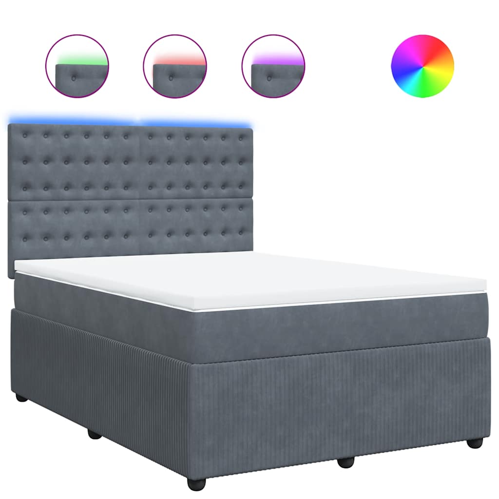 Κρεβάτι Boxspring με Στρώμα Σκούρο Γκρι 160x200 εκ. Βελούδινο - Pakobazaar
