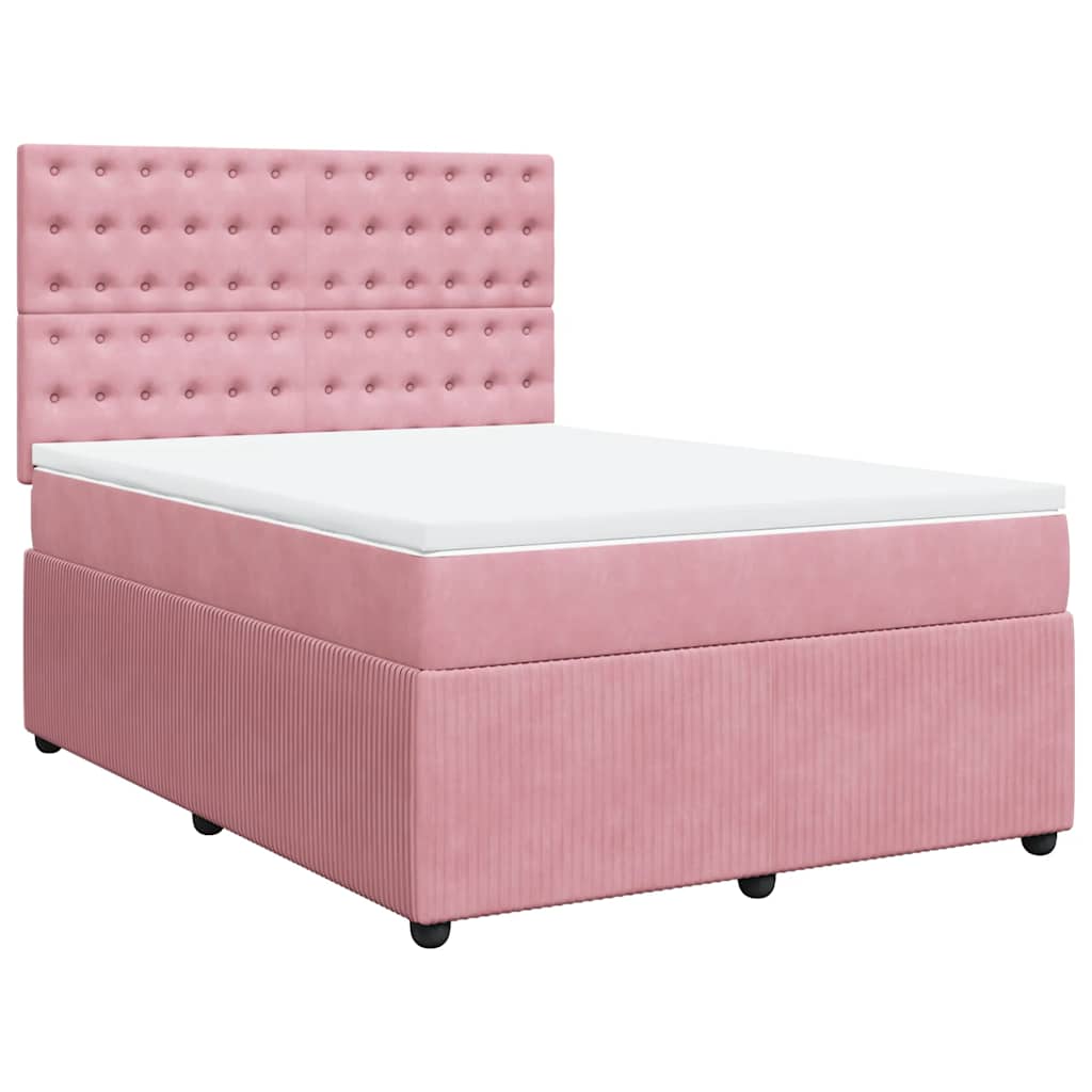 Κρεβάτι Boxspring με Στρώμα Ροζ 160x200 εκ. Βελούδινο - Pakobazaar