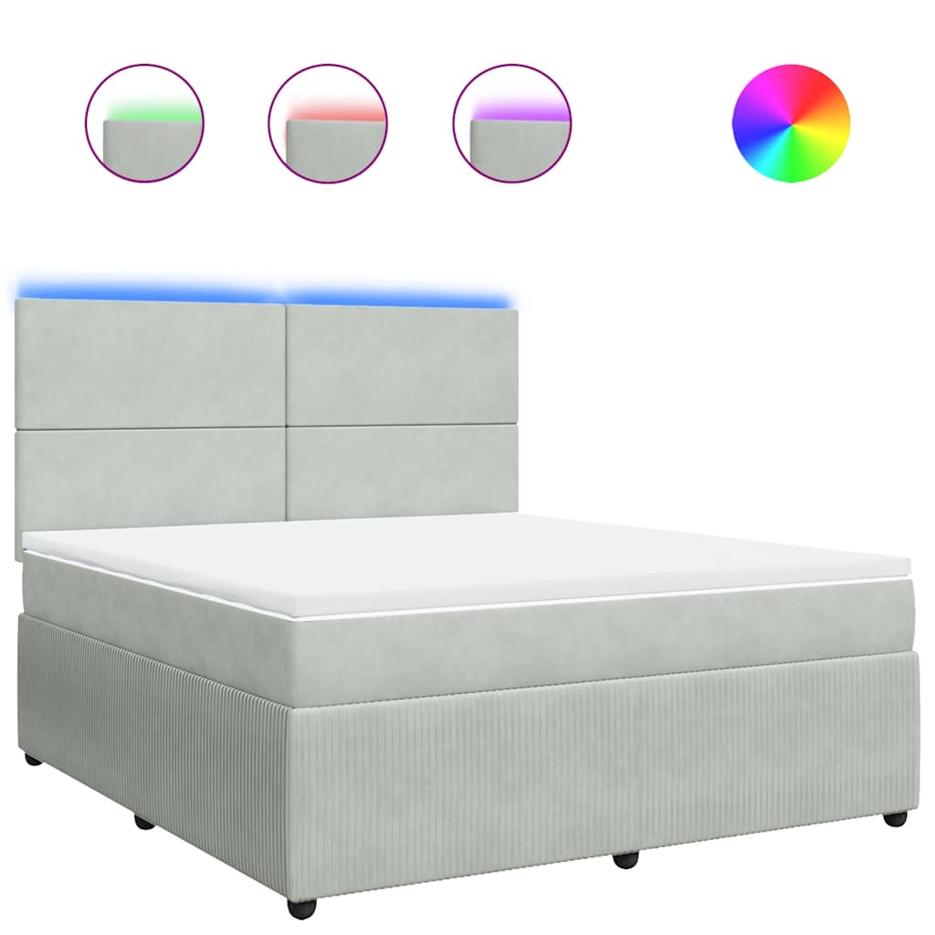 Κρεβάτι Boxspring με Στρώμα Ανοιχτό Γκρι 180x200 εκ. Βελούδινο - Pakobazaar