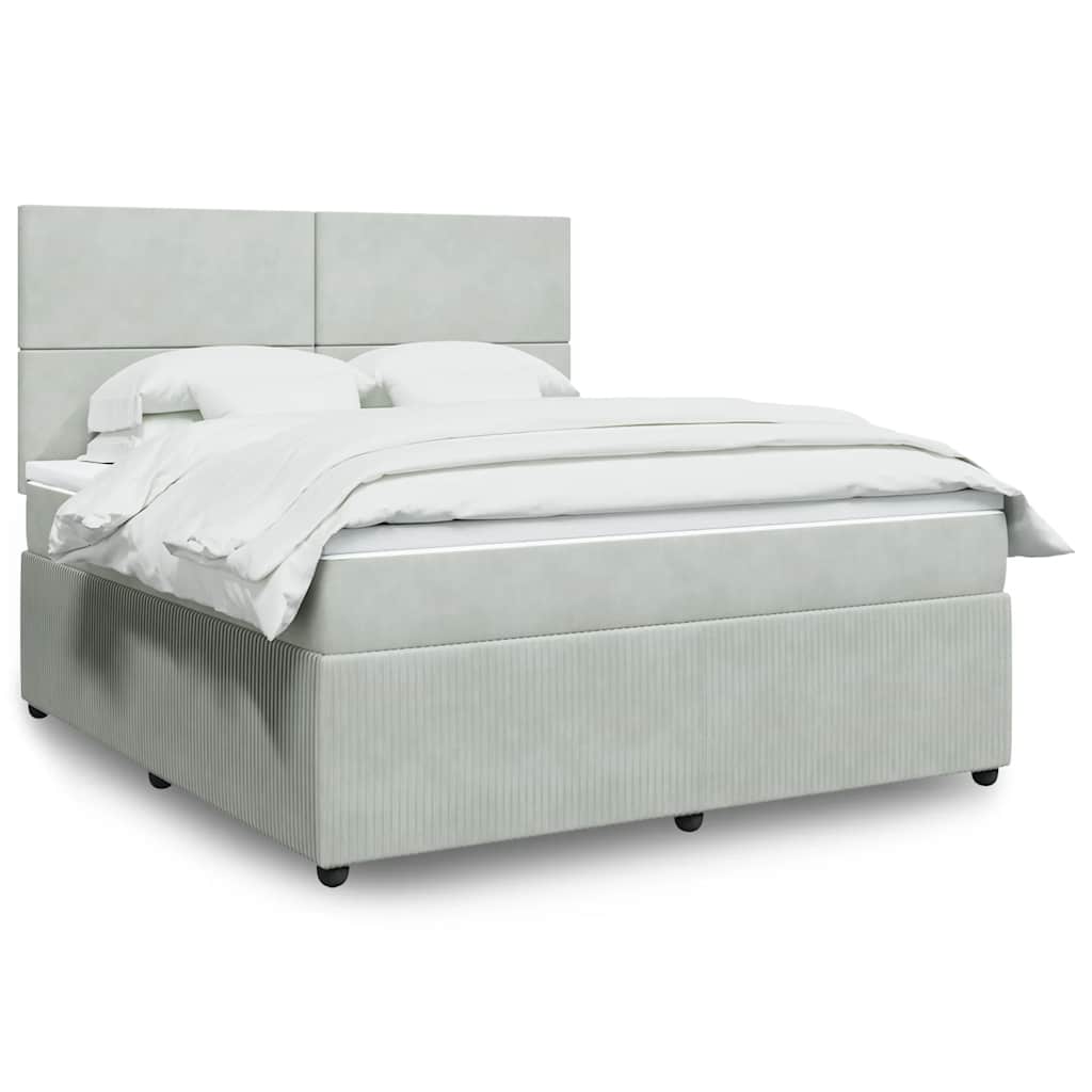 Κρεβάτι Boxspring με Στρώμα Ανοιχτό Γκρι 180x200 εκ. Βελούδινο - Pakobazaar