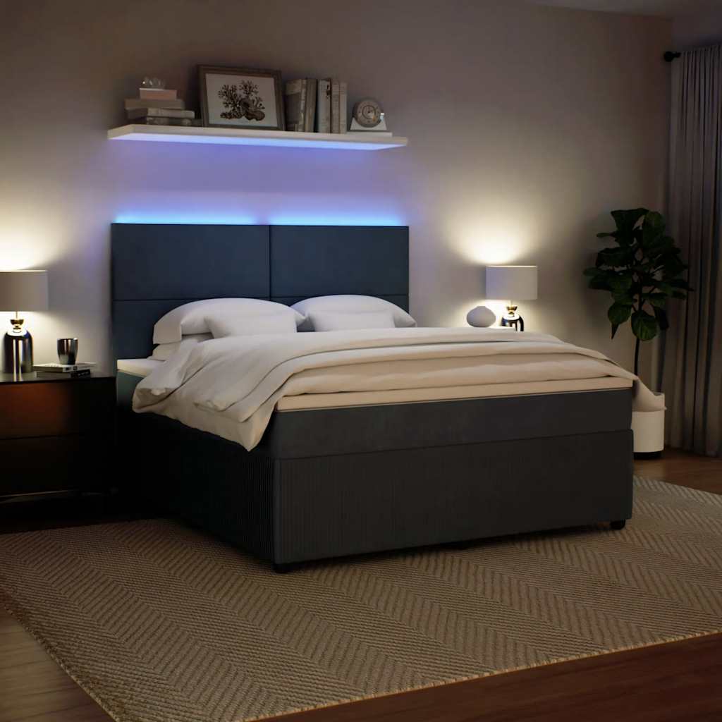 Κρεβάτι Boxspring με Στρώμα Σκούρο Γκρι 180x200 εκ. Βελούδινο - Pakobazaar