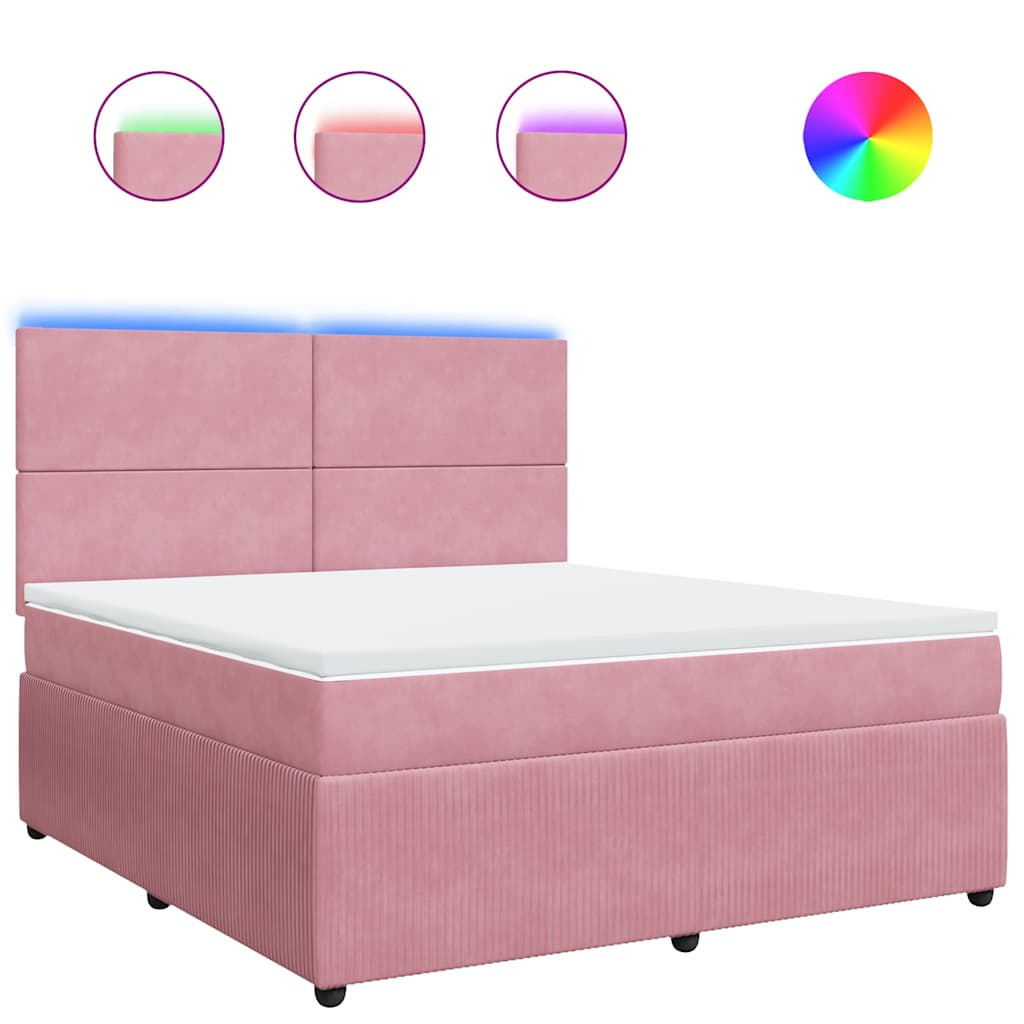 Κρεβάτι Boxspring με Στρώμα Ροζ 180x200 εκ. Βελούδινο