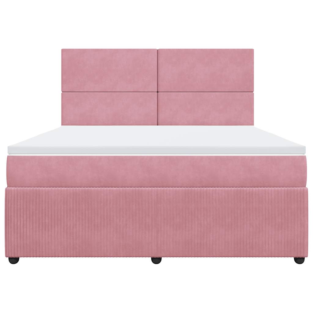 Κρεβάτι Boxspring με Στρώμα Ροζ 180x200 εκ. Βελούδινο