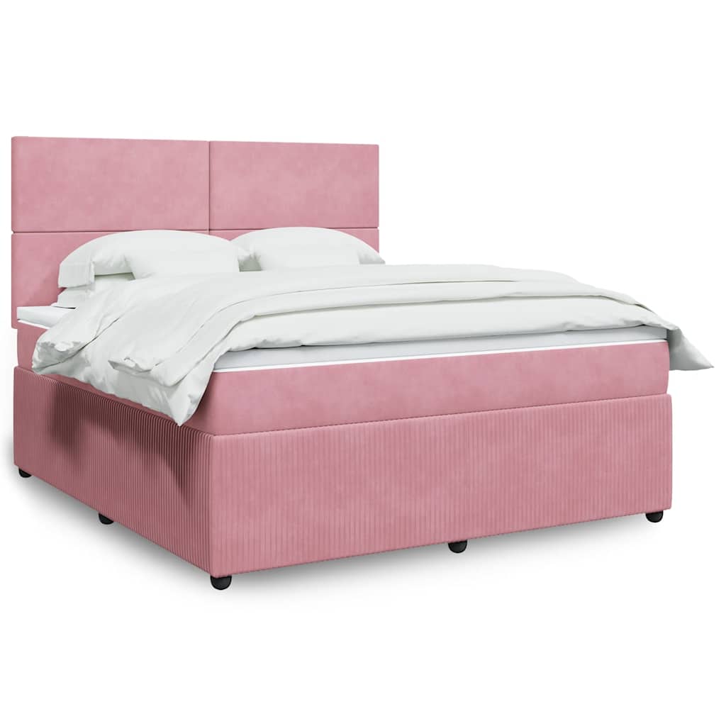 Κρεβάτι Boxspring με Στρώμα Ροζ 180x200 εκ. Βελούδινο