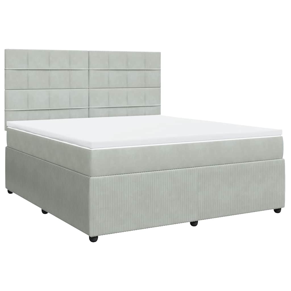 Κρεβάτι Boxspring με Στρώμα Ανοιχτό Γκρι 180x200 εκ. Βελούδινο - Pakobazaar