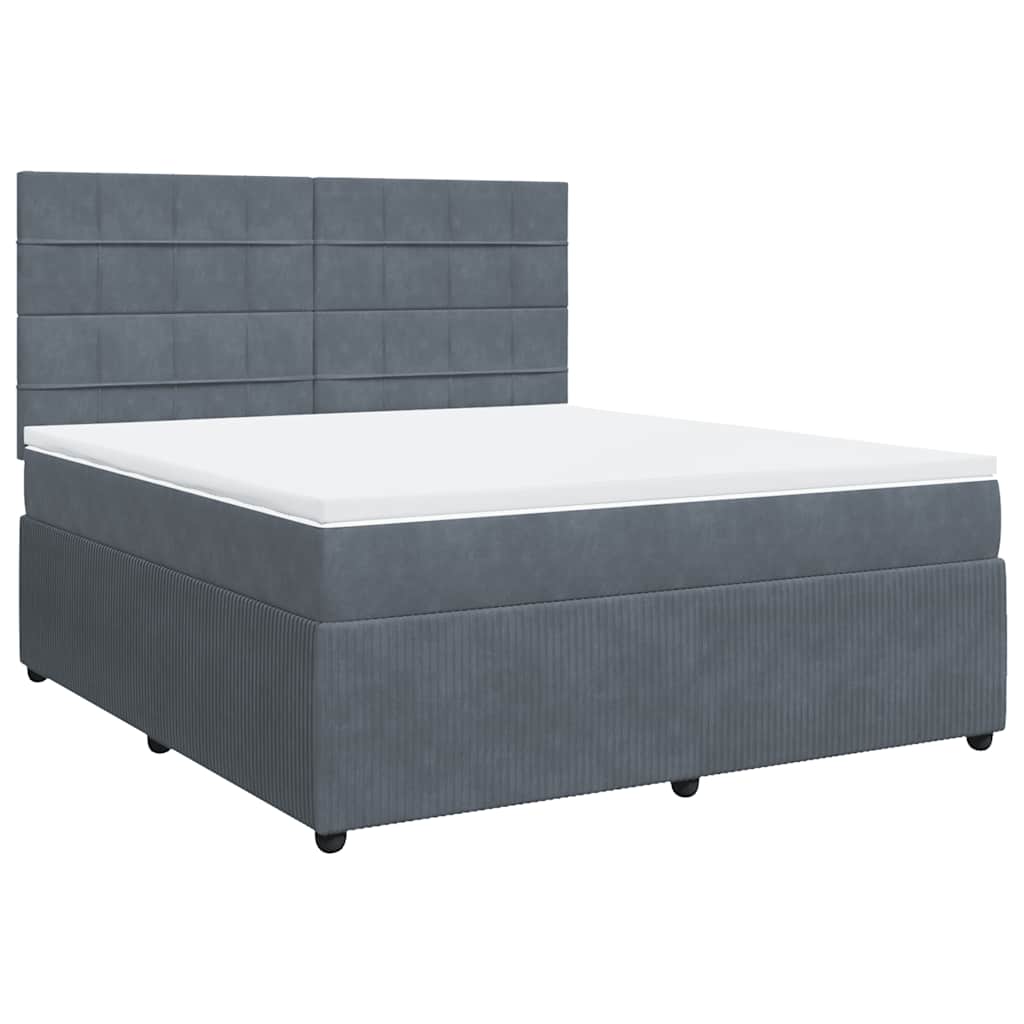 Κρεβάτι Boxspring με Στρώμα Σκούρο Γκρι 180x200 εκ. Βελούδινο - Pakobazaar