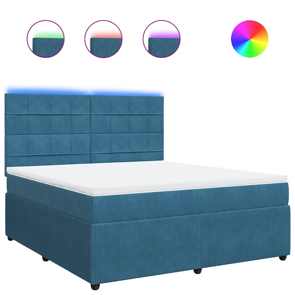 Κρεβάτι Boxspring με Στρώμα Μπλε 180x200 εκ. Βελούδινο