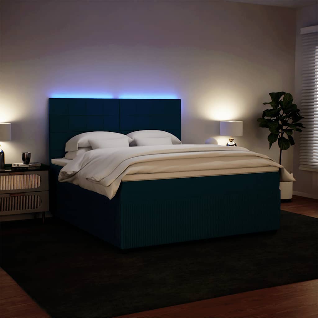 Κρεβάτι Boxspring με Στρώμα Μπλε 180x200 εκ. Βελούδινο