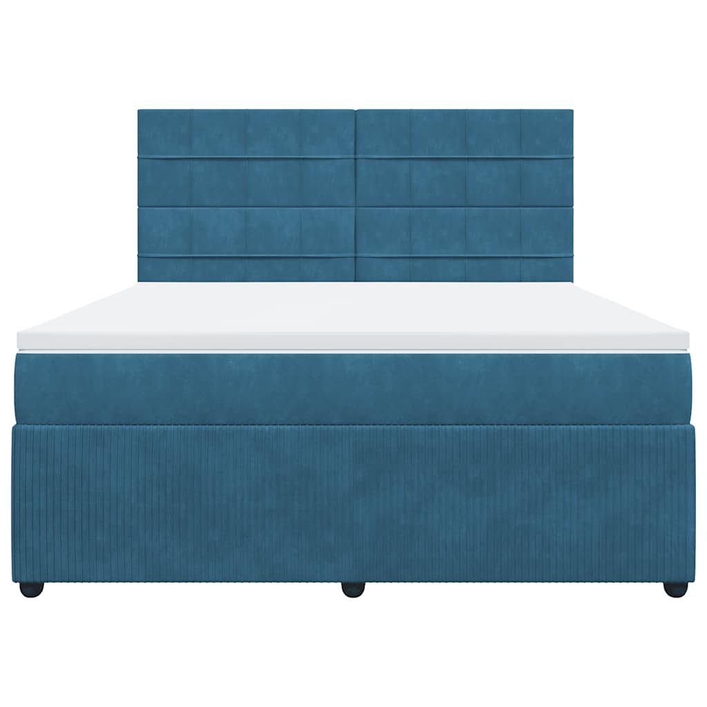 Κρεβάτι Boxspring με Στρώμα Μπλε 180x200 εκ. Βελούδινο