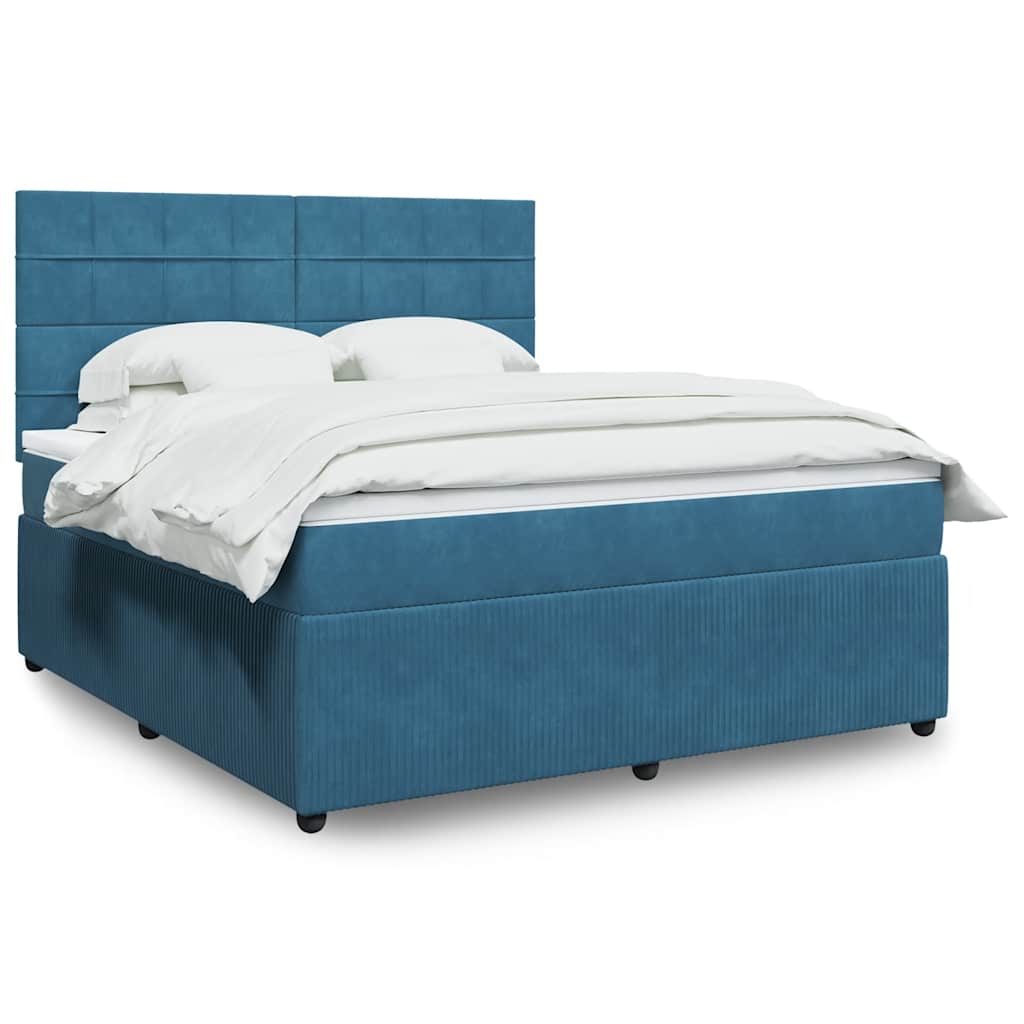 Κρεβάτι Boxspring με Στρώμα Μπλε 180x200 εκ. Βελούδινο