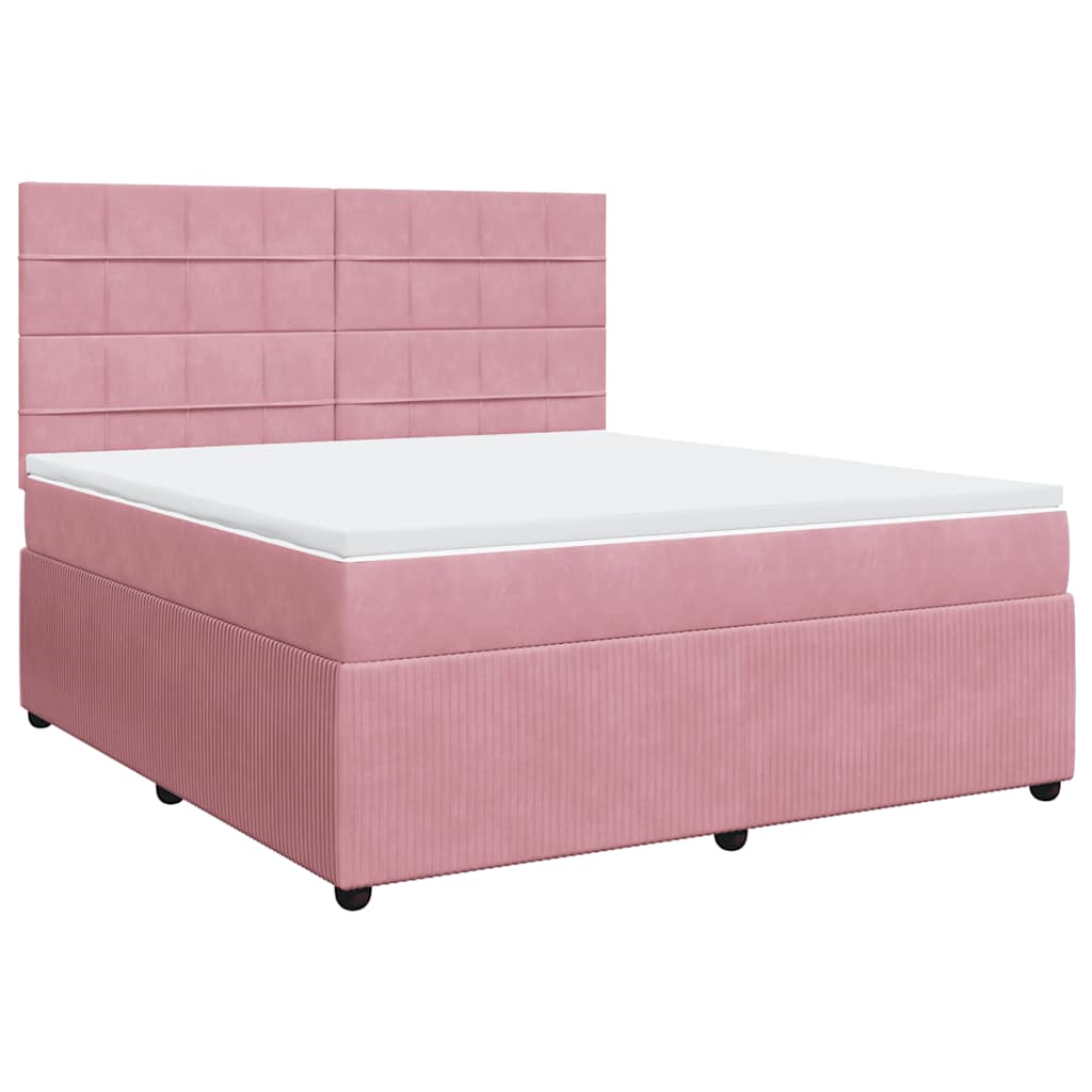 Κρεβάτι Boxspring με Στρώμα Ροζ 180x200 εκ. Βελούδινο - Pakobazaar