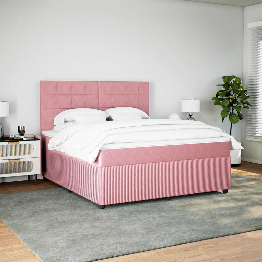 Κρεβάτι Boxspring με Στρώμα Ροζ 180x200 εκ. Βελούδινο - Pakobazaar