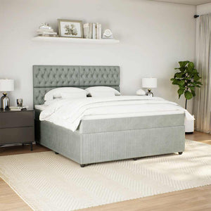 Κρεβάτι Boxspring με Στρώμα Ανοιχτό Γκρι 180x200 εκ. Βελούδινο - Pakobazaar