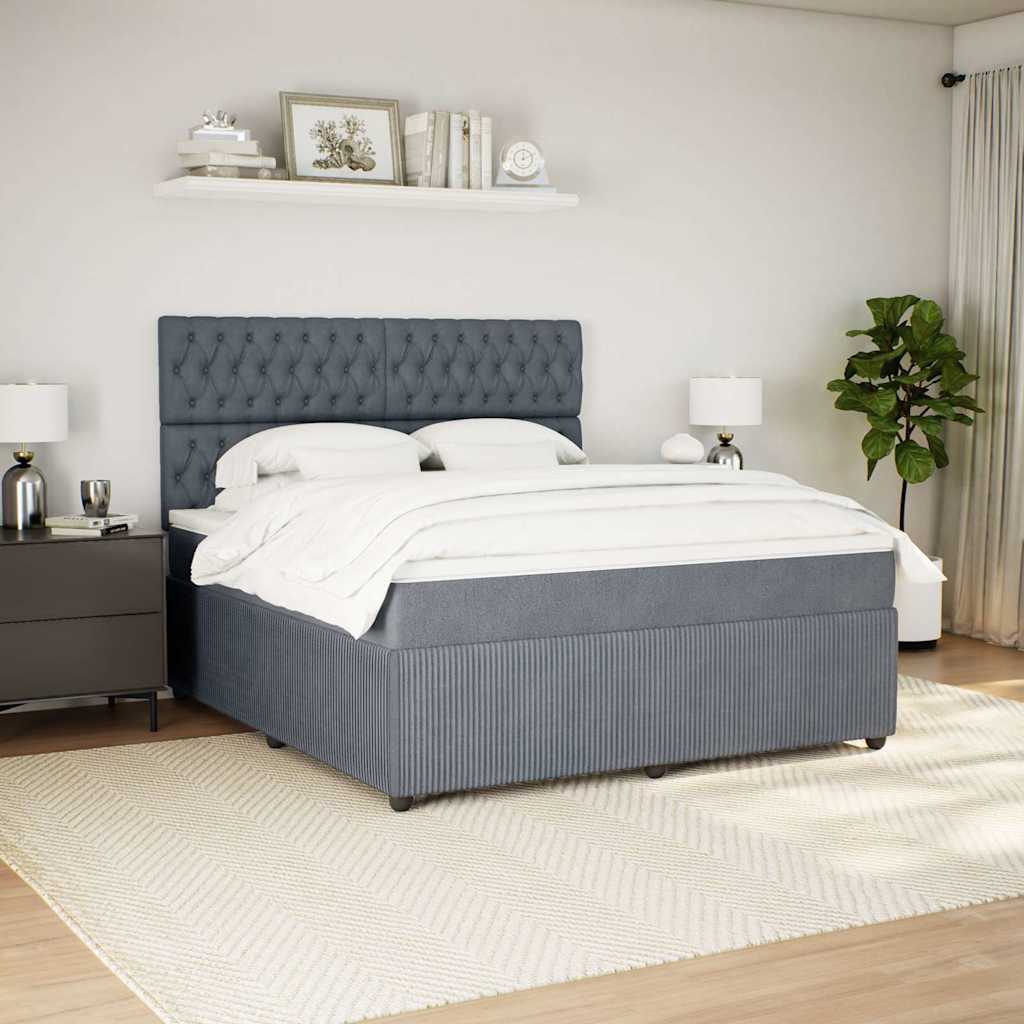 Κρεβάτι Boxspring με Στρώμα Σκούρο Γκρι 180x200 εκ. Βελούδινο - Pakobazaar