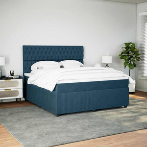Κρεβάτι Boxspring με Στρώμα Μπλε 180x200 εκ. Βελούδινο