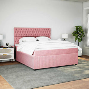Κρεβάτι Boxspring με Στρώμα Ροζ 180x200 εκ. Βελούδινο