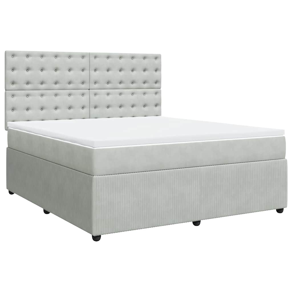 Κρεβάτι Boxspring με Στρώμα Ανοιχτό Γκρι 180x200 εκ. Βελούδινο - Pakobazaar