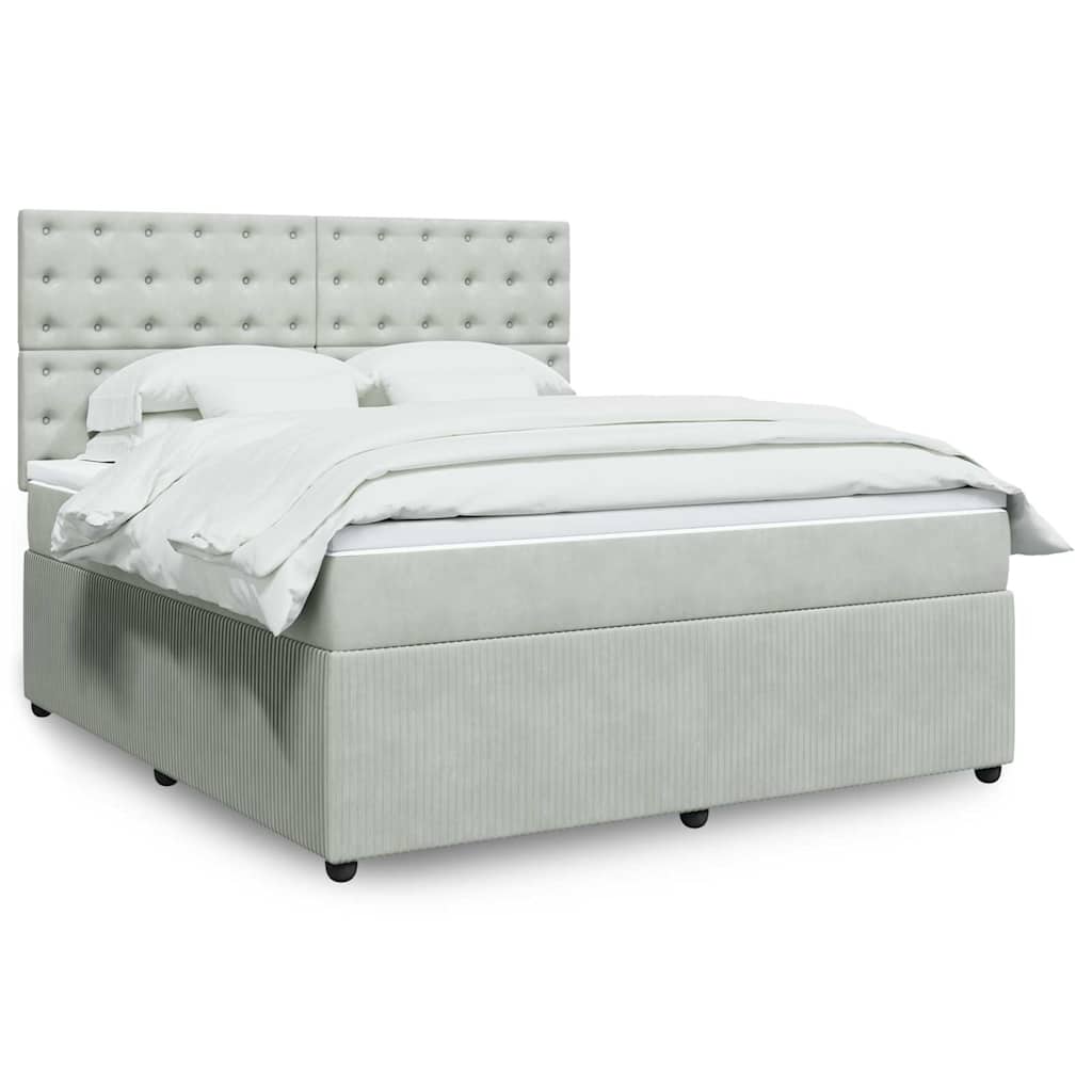 Κρεβάτι Boxspring με Στρώμα Ανοιχτό Γκρι 180x200 εκ. Βελούδινο - Pakobazaar