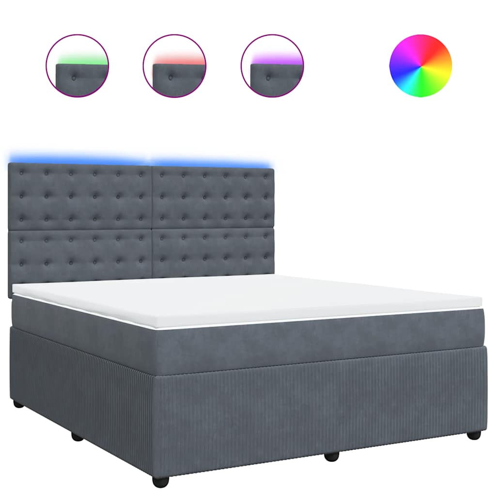 Κρεβάτι Boxspring με Στρώμα Σκούρο Γκρι 180x200 εκ. Βελούδινο - Pakobazaar