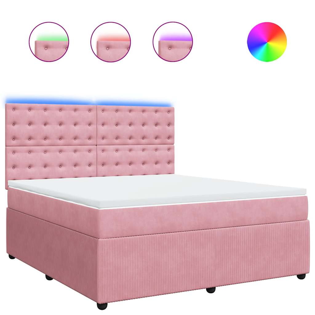 Κρεβάτι Boxspring με Στρώμα Ροζ 180x200 εκ. Βελούδινο