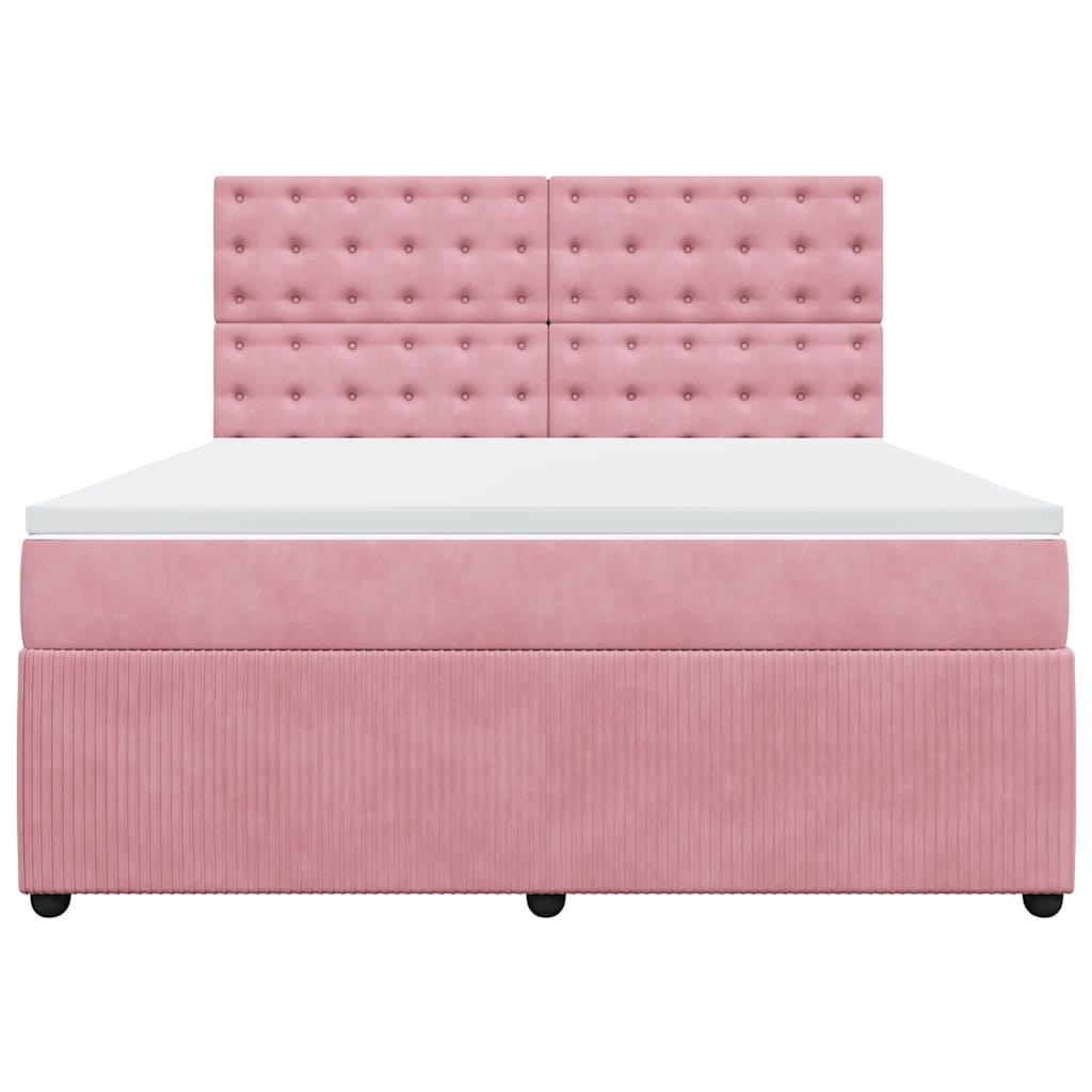 Κρεβάτι Boxspring με Στρώμα Ροζ 180x200 εκ. Βελούδινο