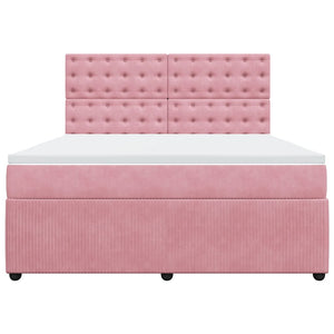 Κρεβάτι Boxspring με Στρώμα Ροζ 180x200 εκ. Βελούδινο