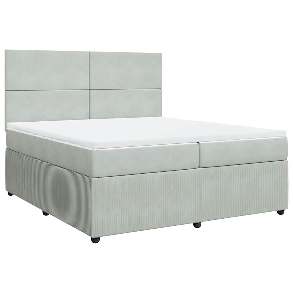 Κρεβάτι Boxspring με Στρώμα Ανοιχτό Γκρι 200x200 εκ. Βελούδινο - Pakobazaar