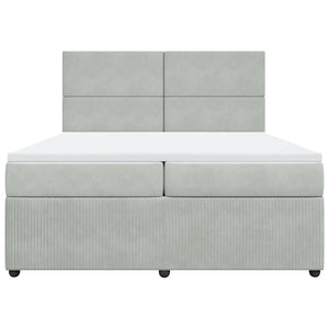 Κρεβάτι Boxspring με Στρώμα Ανοιχτό Γκρι 200x200 εκ. Βελούδινο - Pakobazaar