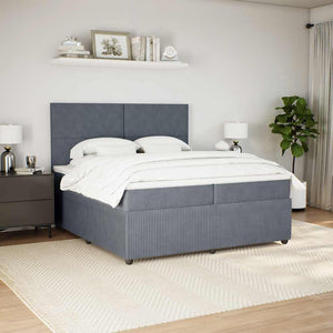 Κρεβάτι Boxspring με Στρώμα Σκούρο Γκρι 200x200 εκ. Βελούδινο