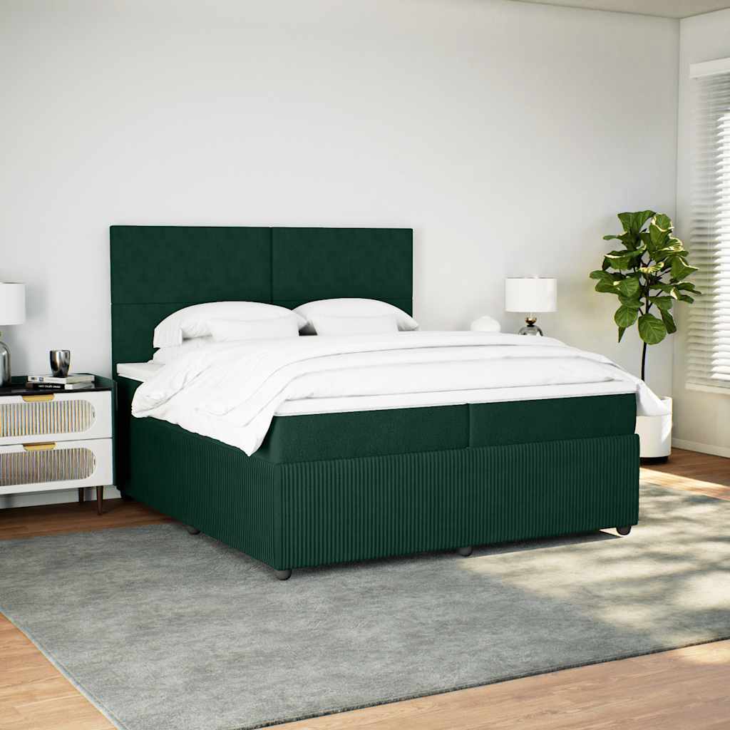 Κρεβάτι Boxspring με Στρώμα Σκούρο Πράσινο 200x200εκ. Βελούδινο - Pakobazaar