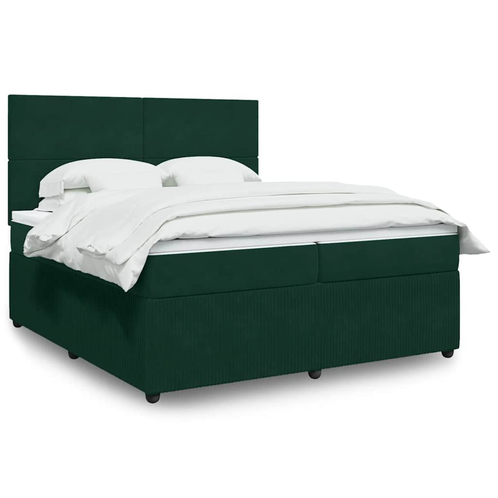 Κρεβάτι Boxspring με Στρώμα Σκούρο Πράσινο 200x200εκ. Βελούδινο - Pakobazaar