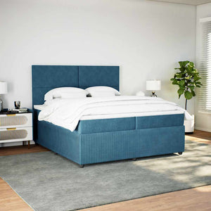 Κρεβάτι Boxspring με Στρώμα Μπλε 200x200 εκ. Βελούδινο - Pakobazaar