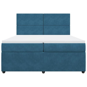 Κρεβάτι Boxspring με Στρώμα Μπλε 200x200 εκ. Βελούδινο - Pakobazaar
