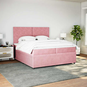 Κρεβάτι Boxspring με Στρώμα Ροζ 200x200 εκ. Βελούδινο - Pakobazaar