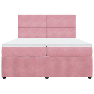 Κρεβάτι Boxspring με Στρώμα Ροζ 200x200 εκ. Βελούδινο - Pakobazaar