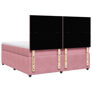 Κρεβάτι Boxspring με Στρώμα Ροζ 200x200 εκ. Βελούδινο - Pakobazaar