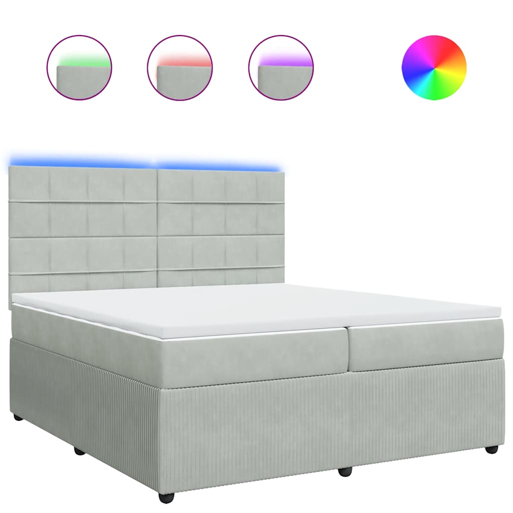 Κρεβάτι Boxspring με Στρώμα Ανοιχτό Γκρι 200x200 εκ. Βελούδινο - Pakobazaar