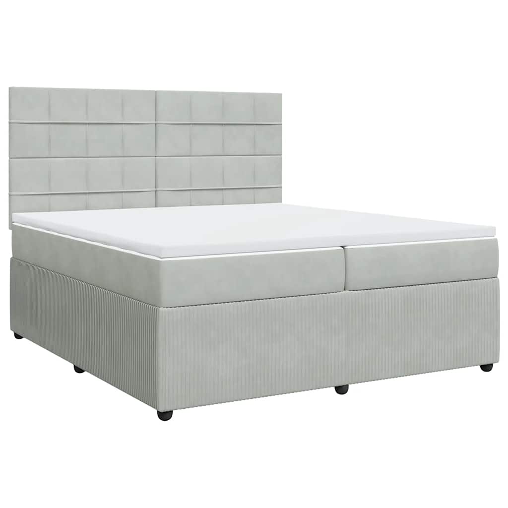 Κρεβάτι Boxspring με Στρώμα Ανοιχτό Γκρι 200x200 εκ. Βελούδινο - Pakobazaar