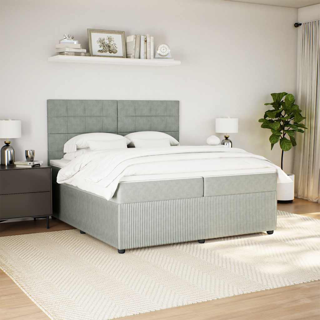 Κρεβάτι Boxspring με Στρώμα Ανοιχτό Γκρι 200x200 εκ. Βελούδινο - Pakobazaar