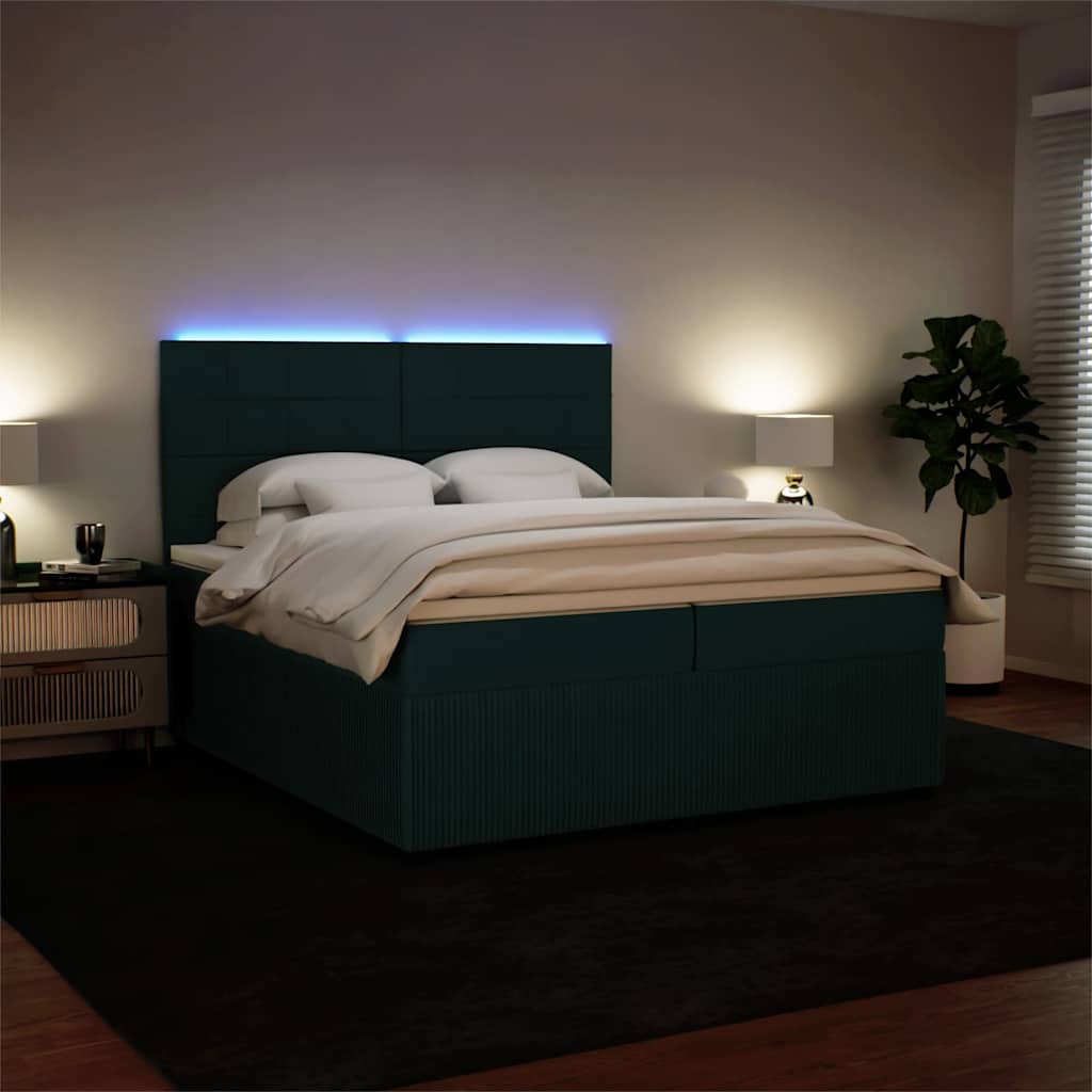 Κρεβάτι Boxspring με Στρώμα Σκούρο Πράσινο 200x200εκ. Βελούδινο - Pakobazaar