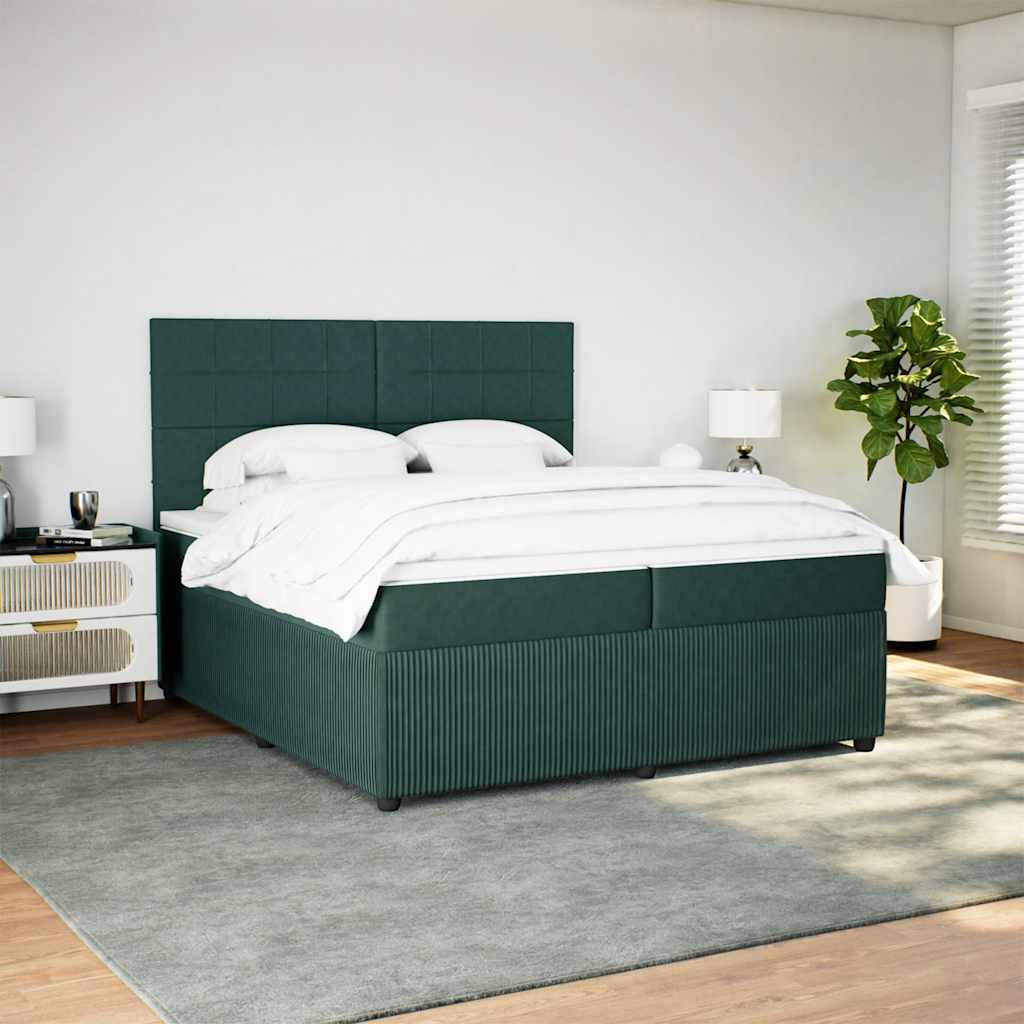 Κρεβάτι Boxspring με Στρώμα Σκούρο Πράσινο 200x200εκ. Βελούδινο - Pakobazaar