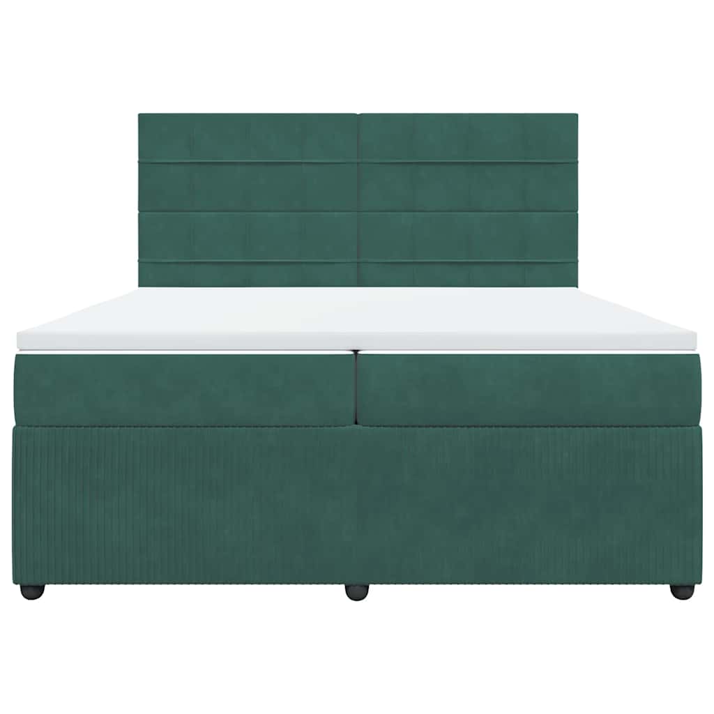 Κρεβάτι Boxspring με Στρώμα Σκούρο Πράσινο 200x200εκ. Βελούδινο - Pakobazaar