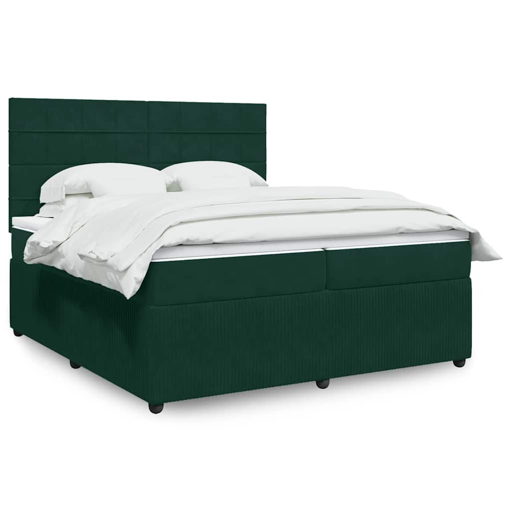 Κρεβάτι Boxspring με Στρώμα Σκούρο Πράσινο 200x200εκ. Βελούδινο - Pakobazaar
