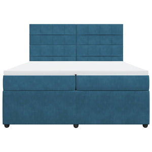 Κρεβάτι Boxspring με Στρώμα Μπλε 200x200 εκ. Βελούδινο - Pakobazaar